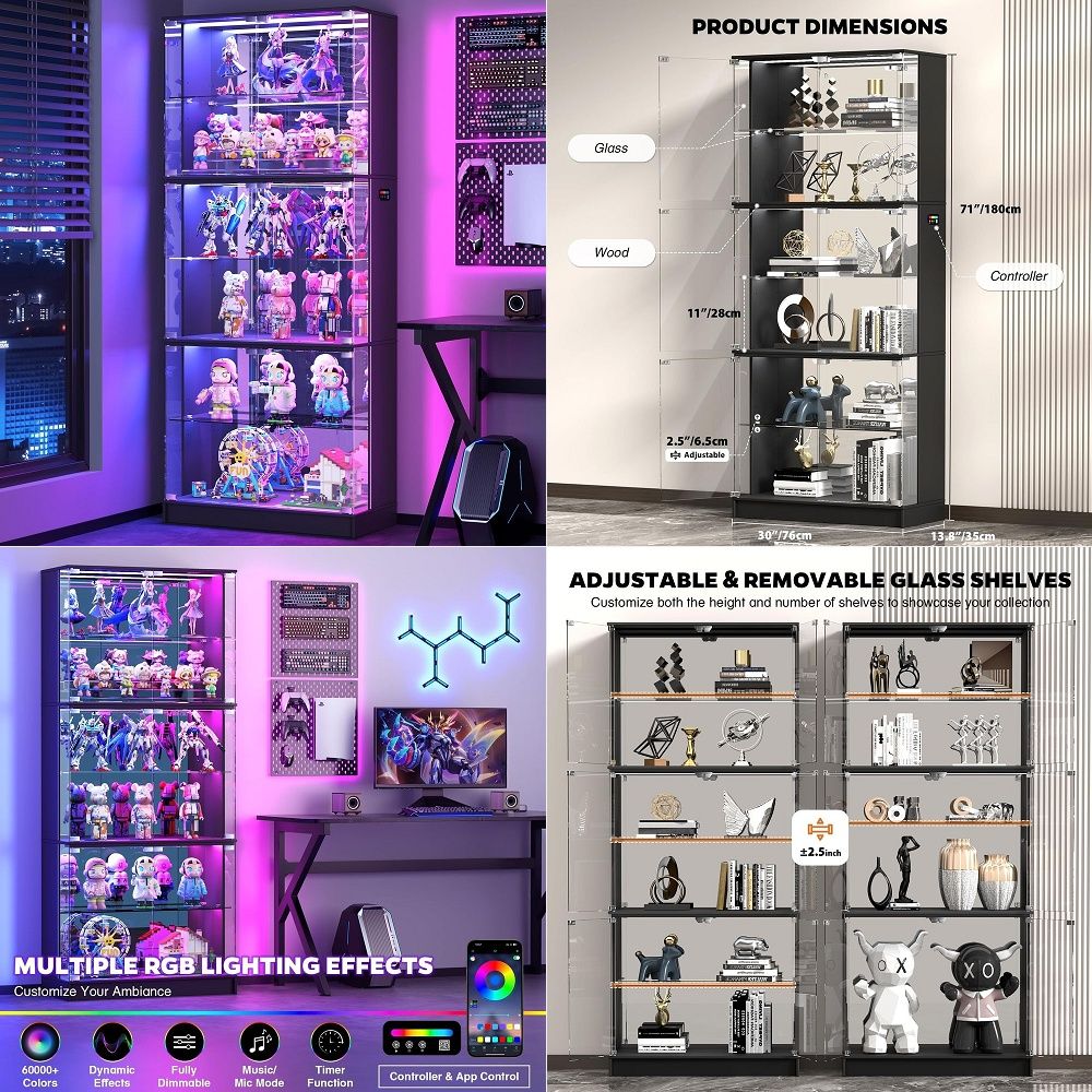 Glass Cabinet Display - ตู้โชว์กระจก 6 ชั้น สูง 71 นิ้ว