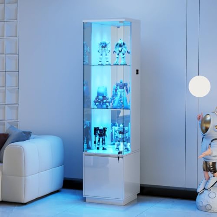 Glass Cabinet Display - ตู้โชว์มุมสำหรับห้องนั่งเล่น ผลิตจากไม้ MDF พร้อมบานประตูกระจกนิรภัยและไฟ LED 3