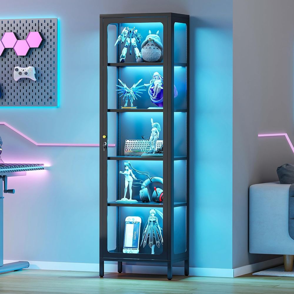 Glass Cabinet Display - ตู้โชว์กระจก 69 ช่อง พร้อมกุญแจล็อคและไฟ LED 13