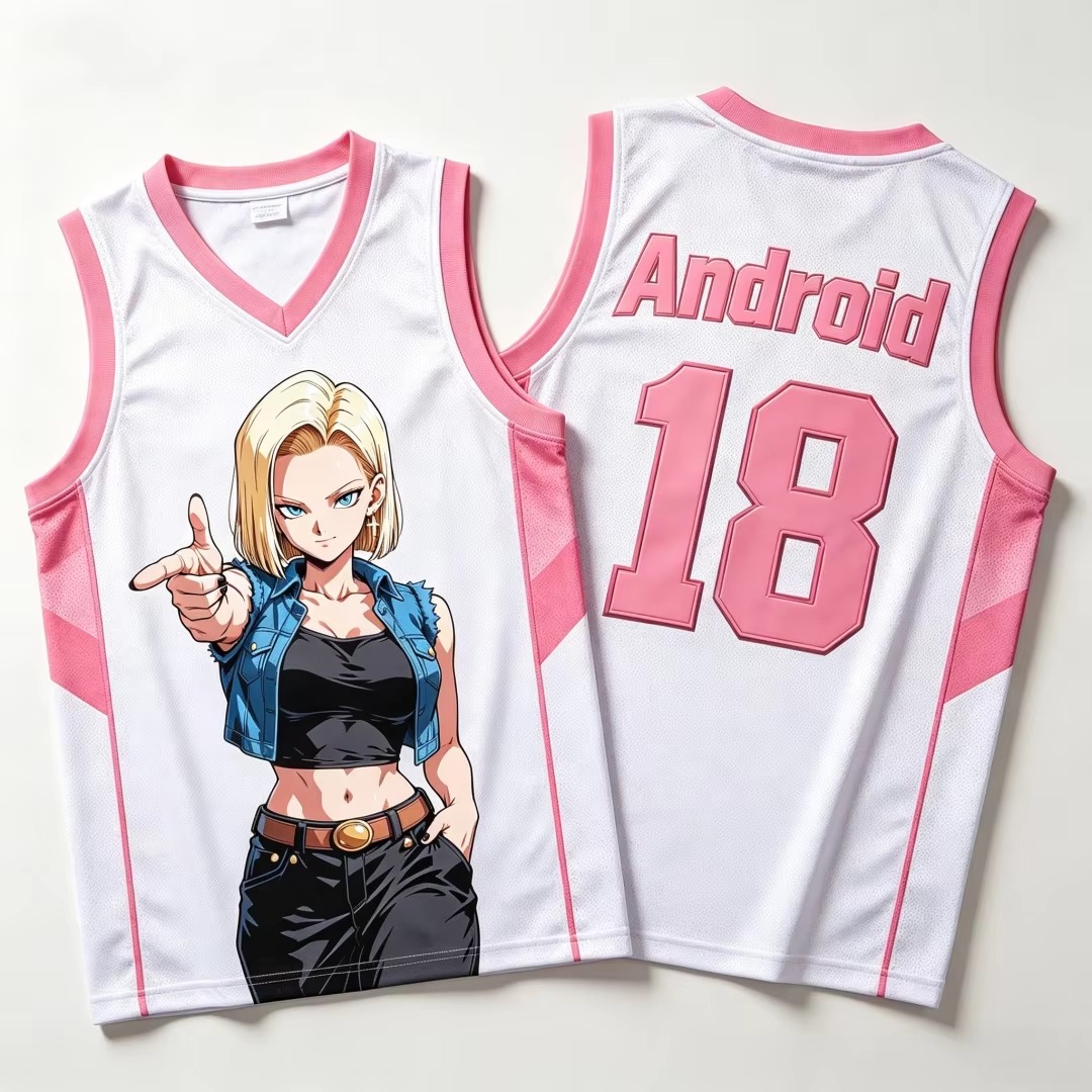 Basketball Arcade Game - เสื้อกล้ามบาสเกตบอลผู้หญิงลายดราก้อนบอล รุ่นใหม่ปี 2026 ลายกราฟิกแอนดรอยด์ 18 ขอบตัดสี