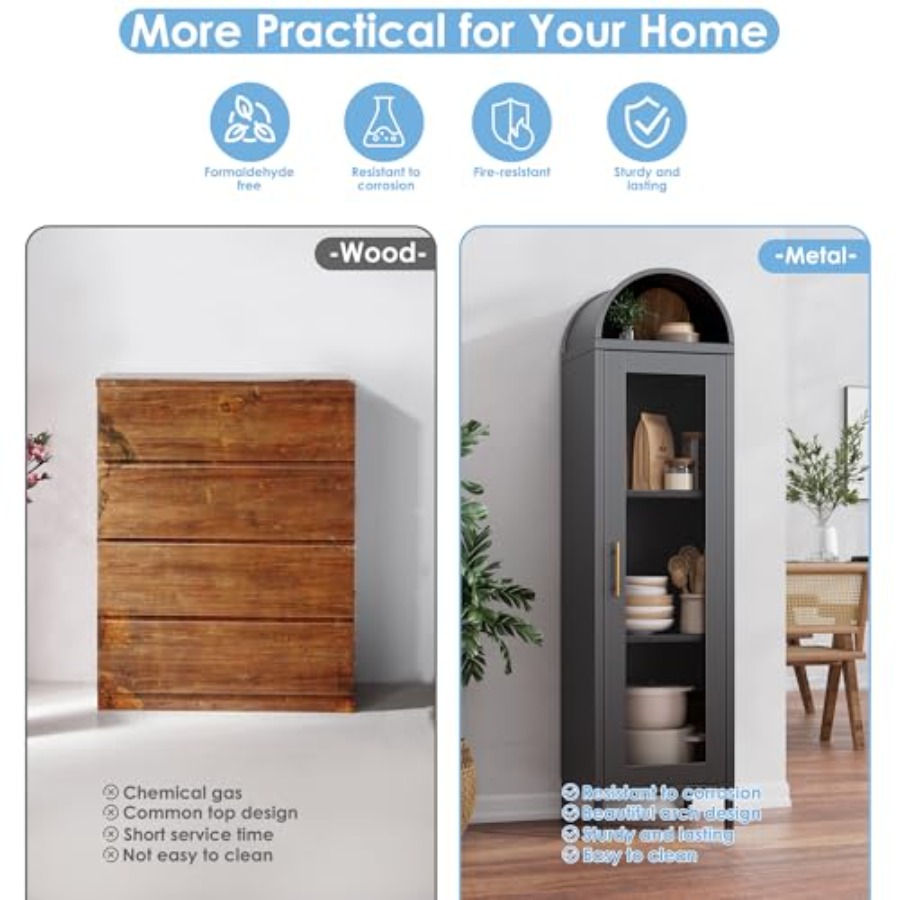 ตู้โชว์โลหะทรงโค้งแคบพร้อมประต - Glass Cabinet Display บทวิจารณ์และราคา