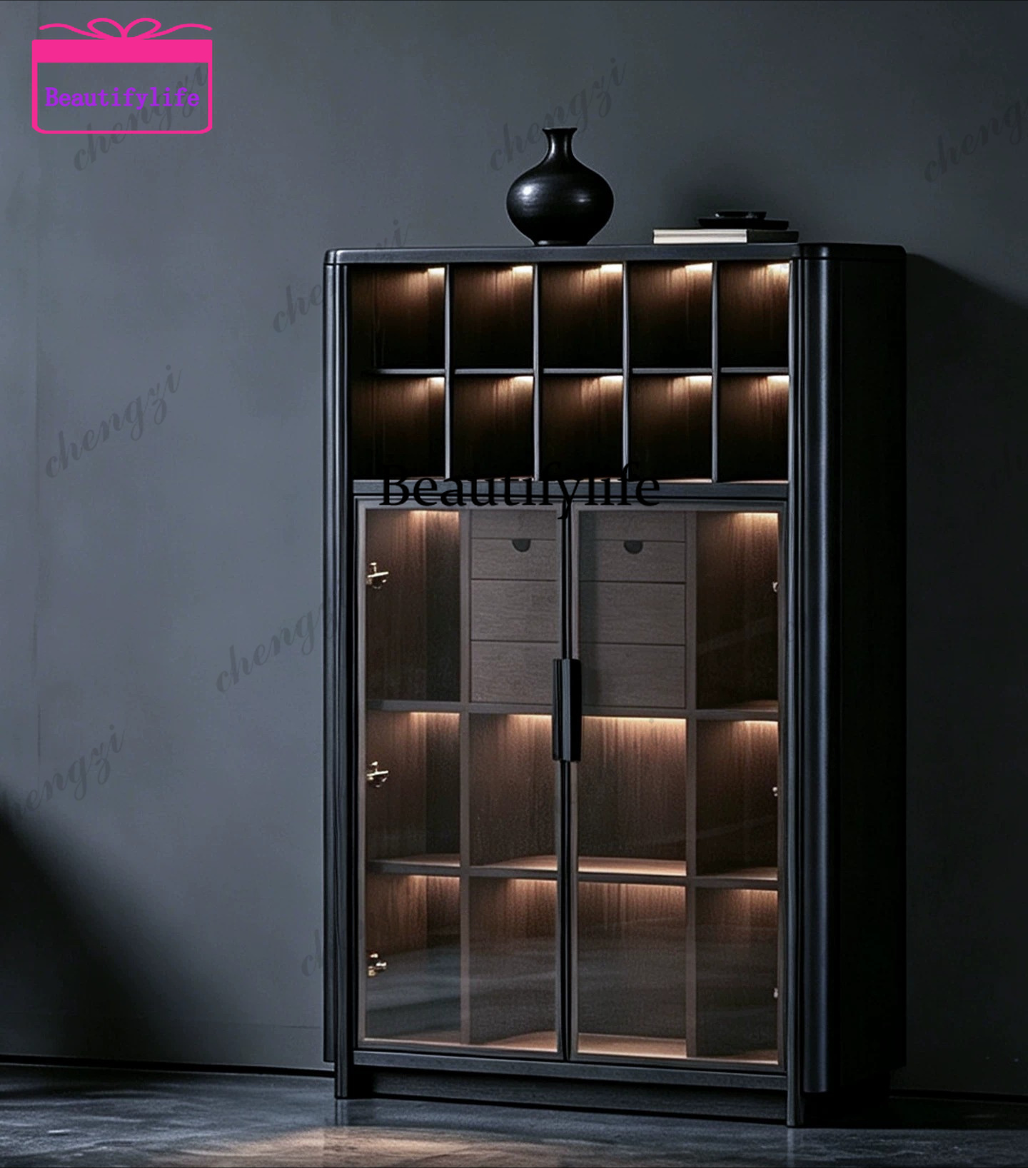 ตู้หนังสือไม้เนื้อแข็งสไตล์มิน - Glass Cabinet Display บทวิจารณ์และราคา