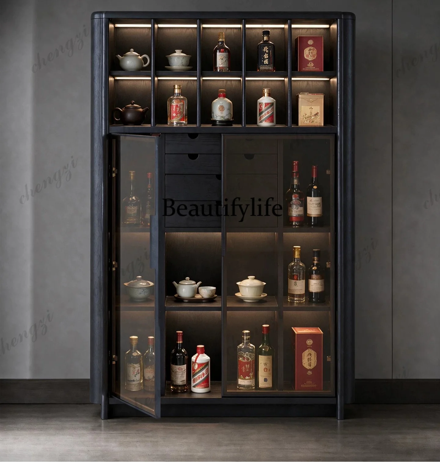 ตู้หนังสือไม้เนื้อแข็งสไตล์มิน - Glass Cabinet Display บทวิจารณ์และราคา