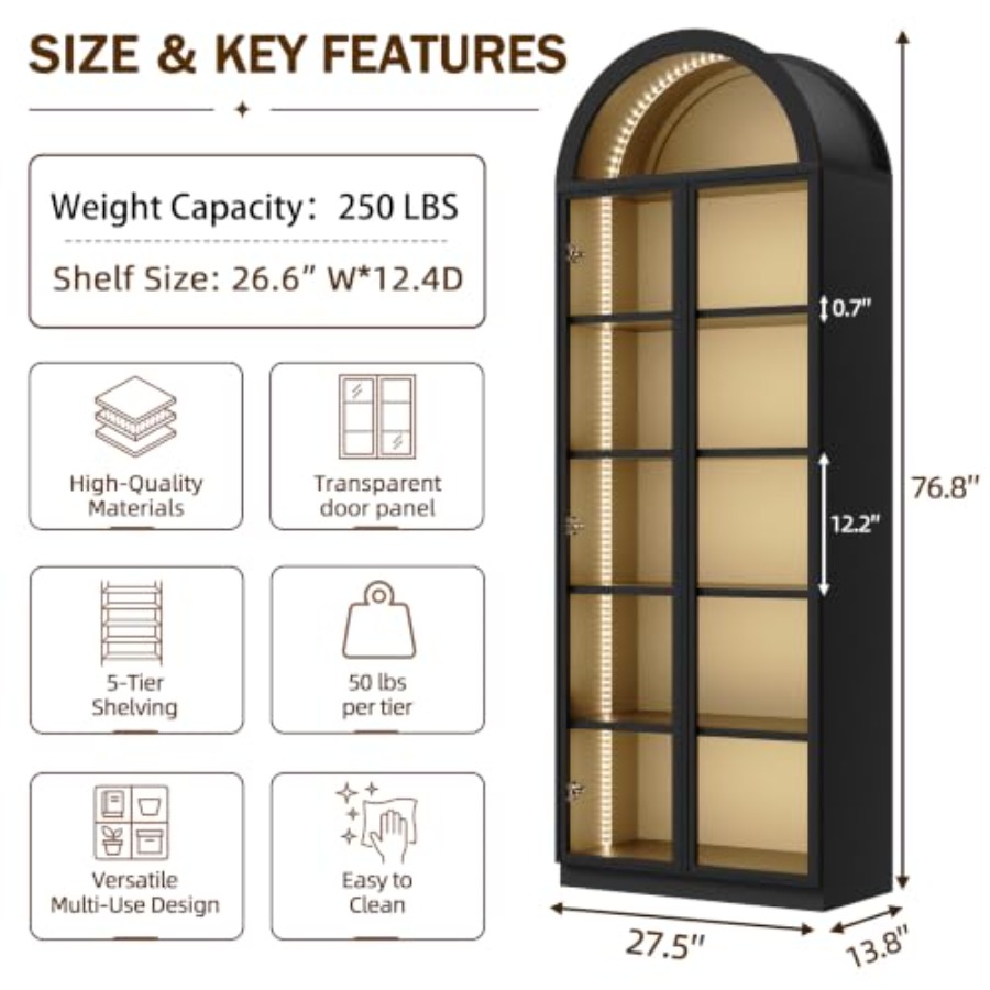 ตู้โชว์ทรงโค้งสำหรับห้องนั่งเล - Glass Cabinet Display บทวิจารณ์และราคา